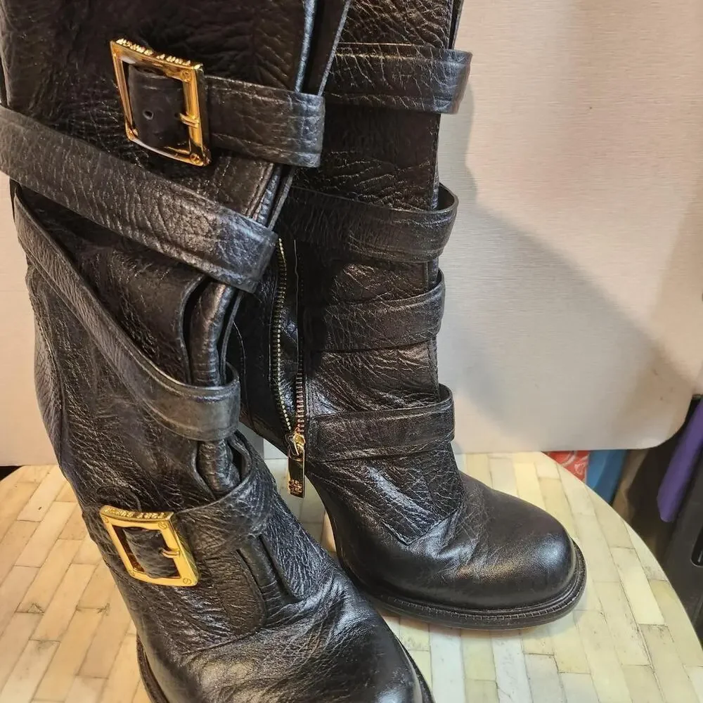 Tory Burch Jaden Black Pebbled Leather Boots